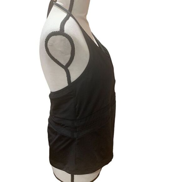 Bar lll “Run Wild” Tankini Black Mesh-Trim Stretchy Tied V-Neck Women XL NWT‎ - Picture 3 of 9